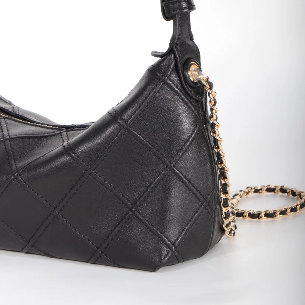 Tory Burch Black Quilted Leather Hobo Shoulder Bag